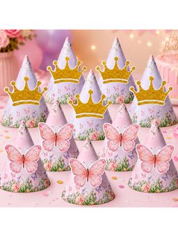 Special You - Butterfly Birthday Caps For Kids With Butterfly & Crown Cutouts (10 Pcs)