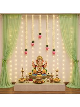 Special You - 11 Pcs Ganesh Chaturthi Kit With Curtain Backdrop & Lotus Hangings