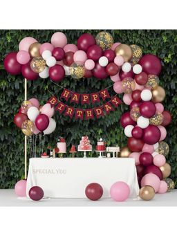 Special You - Burgundy Pink Birthday Kit With Gold Chrome Balloons & Banner (63 Pcs)