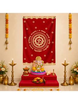 Special You - Om Red Fabric Backdrop For Ganesh Chaturthi, Pooja & Temple