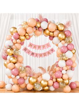 Special You - Pastel Pink Peach Birthday Kit With Gold Chrome, Confetti Balloons & Banner (57 Pcs)