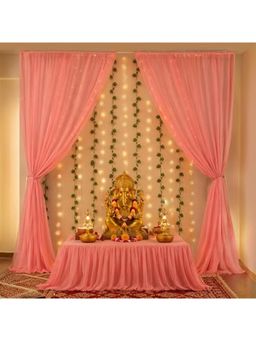 Special You - 9 Pcs Ganpati Kit With Curtain Backdrop, Green Vines & Marigold Garland