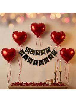 Special You - Black Birthday Kit With Foil Banner, Fringe Curtain & Star Balloons (8 Pcs)