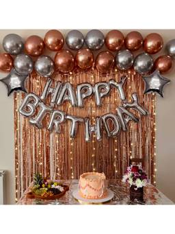 Special You - Rose Gold Birthday Kit With Balloons, Fringe Curtain, Led Light & Foil Banner (28 Pcs)