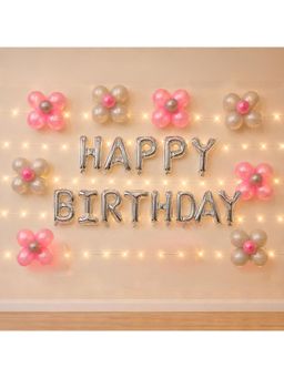 Special You - Pink Silver Birthday Kit With Metallic Balloons, Flower Clips & Foil Banner (51 Pcs)