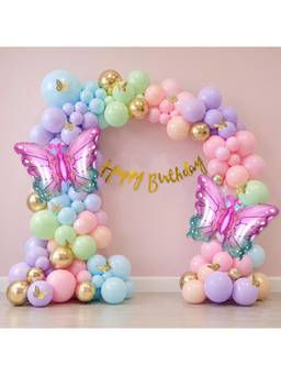 Special You - 72 Pcs Special You Butterfly Birthday Kit With Pastel & Chrome Balloons, Wall Stickers, Banner