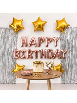 Special You - Rose Gold Birthday Kit With Silver Fringe Curtain, Foil Balloon & Gold Star (8 Pcs)