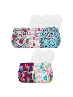 BASIC - Pack Of 5 Reusable Freesize Cloth Diapers For Baby 0-3 Yrs With 5 Inserts