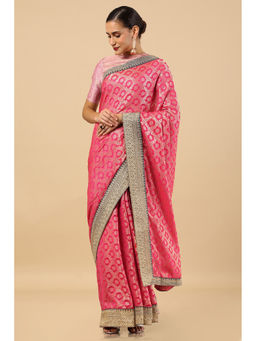 Soch - Pink Georgette Woven Design Saree with Unstitched