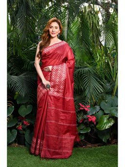 Beatitude - Red Handwoven Kota Banswara Silk Saree with Unstitched Blouse