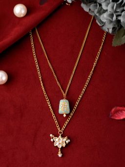 Shoshaa - Gold-Toned Green tanjore Stone 2 laye red Necklace