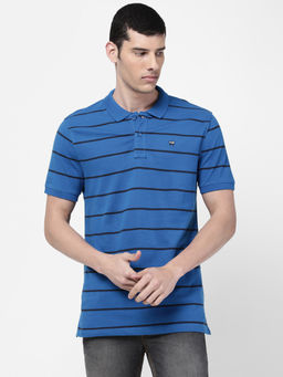 Wrangler - Regular Royal Blue Yarn Dyed Striper Polo T-shirts