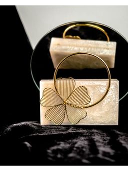 NR by Nidhi Rathi - Beige Solid Party Box Clutches with Attractive Brass Handle