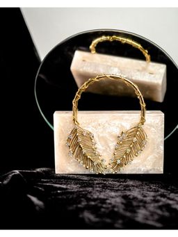 NR by Nidhi Rathi - Beige Solid Party Box Clutches with Attractive Brass Handle