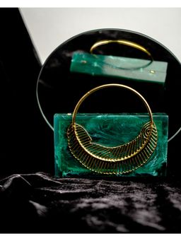 NR by Nidhi Rathi - Green Solid Party Box Clutches with Attractive Brass Handle
