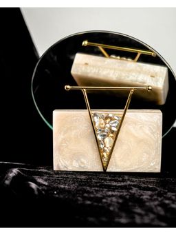 NR by Nidhi Rathi - Beige Solid Party Box Clutches with Attractive Brass Handle