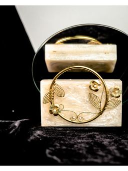 NR by Nidhi Rathi - Beige Solid Party Box Clutches with Attractive Brass Handle