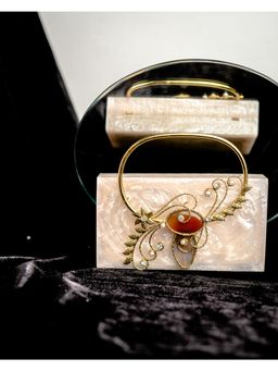 NR by Nidhi Rathi - Beige Solid Party Box Clutches with Attractive Brass Handle