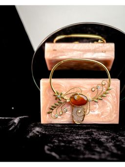 NR by Nidhi Rathi - Pink Solid Party Box Clutches with Attractive Brass Handle