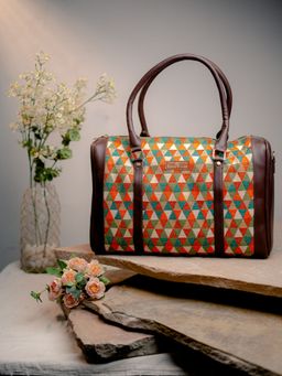 NR by Nidhi Rathi - Brown & Orange Self Design Oversized Handheld Bag