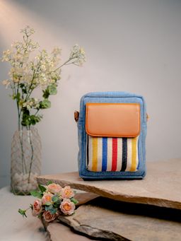 NR by Nidhi Rathi - Blue Self Design Small Sling Bag
