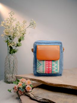 NR by Nidhi Rathi - Blue Self Design Small Sling Bag