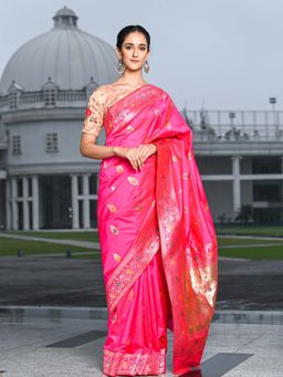 Beatitude - Pink Silk Jacquard Work Saree with Unstitched Blouse