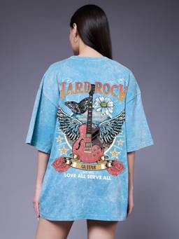 PRONK - Hard Rock Women Retro Wash Graphic Oversized T-Shirt