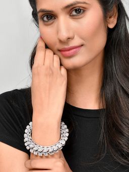 Silvermerc Designs - Silver Toned Oxidised Contemporary Bangles (Set of 2)