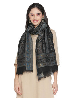 Shingora - Wool Blend Black Woven Design Stole