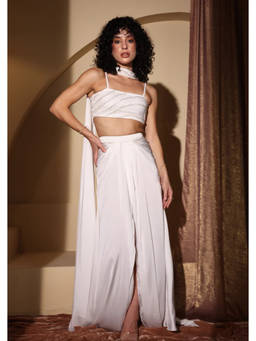 SEORAA - Nisma White Silk Embellished Co-ord Set