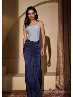 SEORAA - Ruba Blue Silk Embroidered Co-ord Set