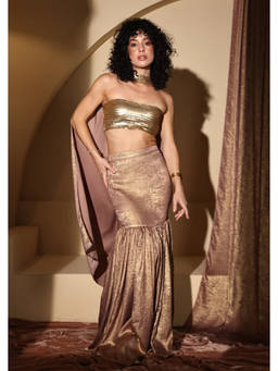 SEORAA - Zareen Gold Silk Embellished Co-ord Set