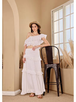SEORAA - Sun Kiss and Tell White Cotton Textured Co-ord Set