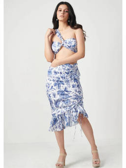 SEORAA - Petal Play Blue Georgette Floral Co-ord Set
