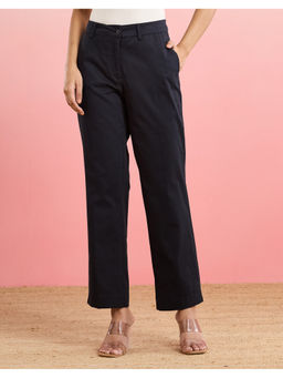 Fabindia - Black Cotton Blend Slim Fit Formal Stretch Pant