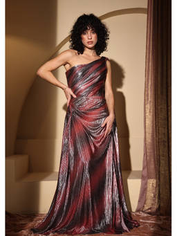 SEORAA - Aiza Red Silk Ombre Co-ord Set