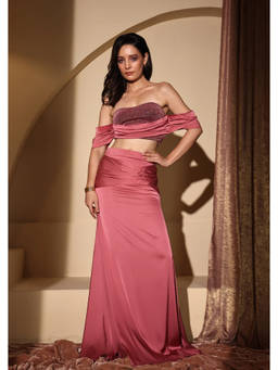 SEORAA - Fiza Pink Silk Textured Co-ord Set