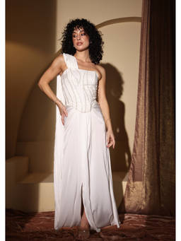 SEORAA - Inaya Armani White Silk Embellished Co-ord Set