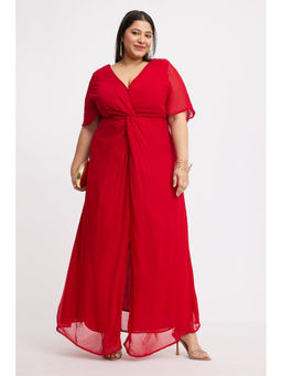Virgio - Women Red Solid Viscose Half Sleeves Maxi Plus Size Dress