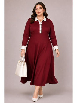 Virgio - Women Maroon Solid Tencel Shirt Plus Size Maxi Dress
