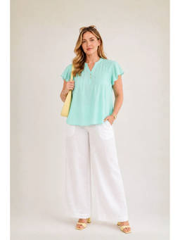 Virgio - Green Women Solid Viscose Relaxed Fit Pin Tuck Plus Size Top