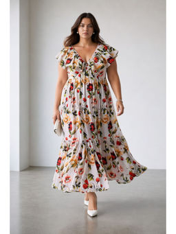 Virgio - Women Multi-Color Floral Cotton Floral Maxi Plus Size Dress