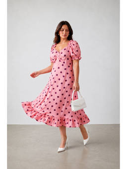 Virgio - Women Pink Polka Dots Viscose Midi Plus Size Dress