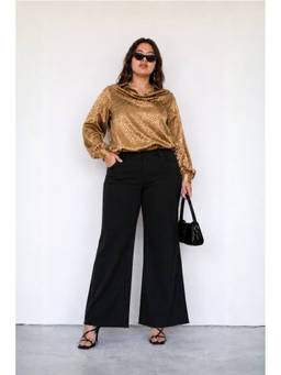 Virgio - Gold Women Self Design Viscose Cowl Neck Plus Size Top