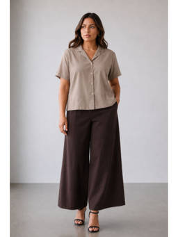 Virgio - Taupe Women Solid Cotton Relaxed Fit Plus Size Shirt
