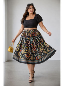 Virgio - Multi-Color Women Floral Cotton Flared Plus Size Skirt