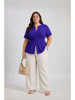 Virgio - Purple Women Solid Viscose Women Solid V Neck Peplum Plus Size Top
