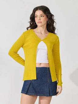 SHOWOFFFF - Women's Knitted Mustard with Button Detail Shrug