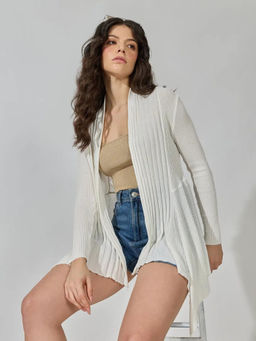 SHOWOFFFF - Edition Women's Ribbed White Open Front Longline Shrug